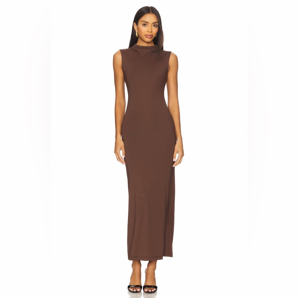 Bardot Veneda High Neck Sleeveless Ponte Maxi Dress in Chocolate Brown Size 4